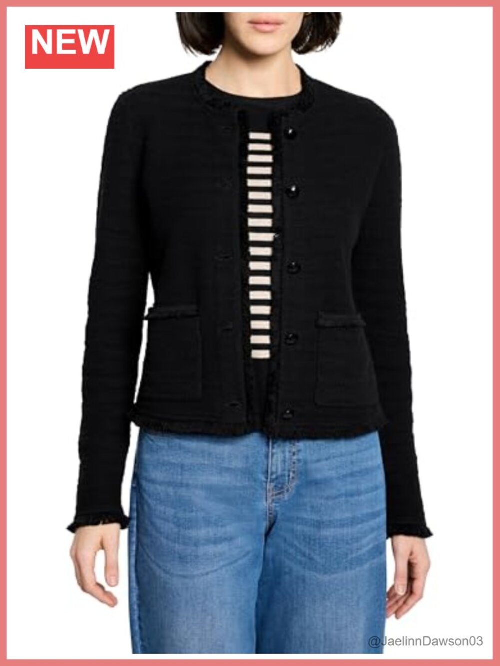 NIC+ZOE Fringe Mix Femme Knit Jacket Button Front Blazer